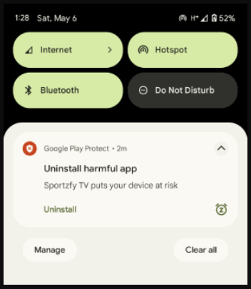 Sportzfy Security Notification from Google Play Protect